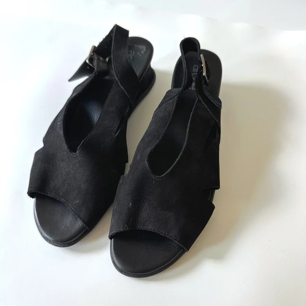 Arche Wedge Sandals Suede Leather Black Slingback Open Toe 39 US 8